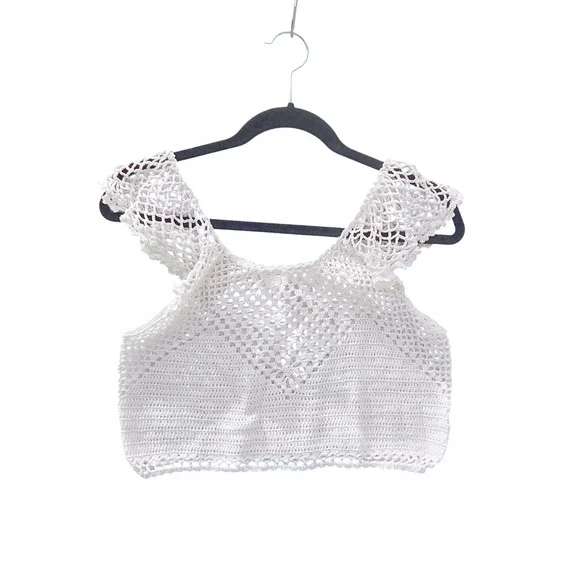 $20 EUC FOREVER 21 crochet tank shirt top M cream crochet summer daze surf layer - Picture 4 of 7